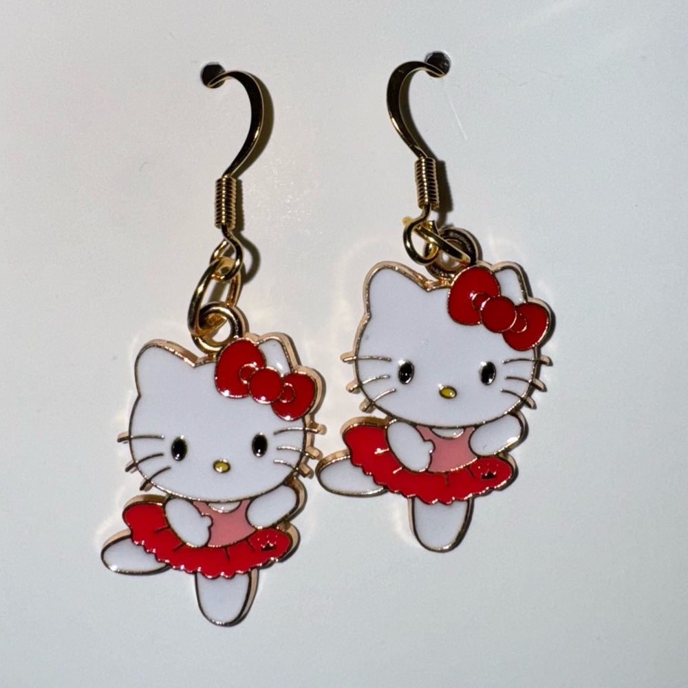 Handmade Hello Kitty Ballerina Drop Earrings